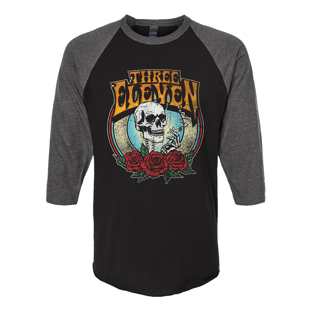 Three Eleven Smoking Skull Raglan