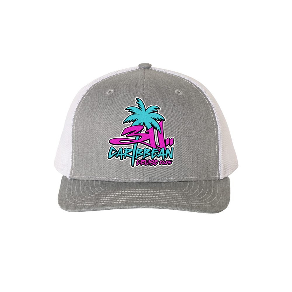 Caribbean Cruise 2025 Grey 80s Logo Tucker Hat