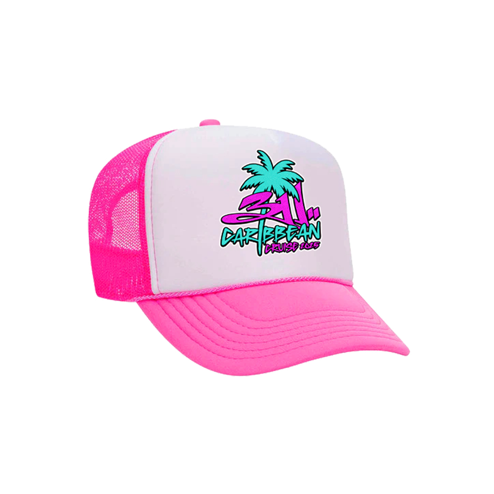 Caribbean Cruise 2025 Pink 80s Logo Trucker Hat